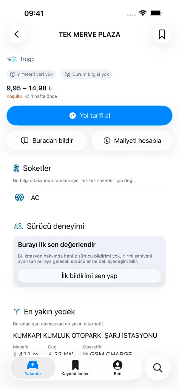 ŞarjBot iPhone uygulaması: İstasyon: fiyat, soket, yol tarifi